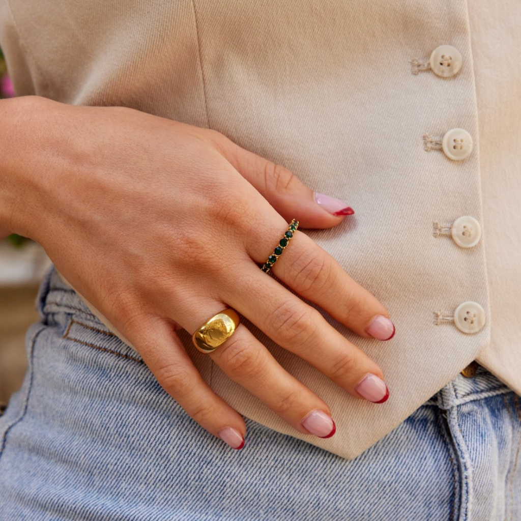 Crystal Ring with Emerald Green Stones