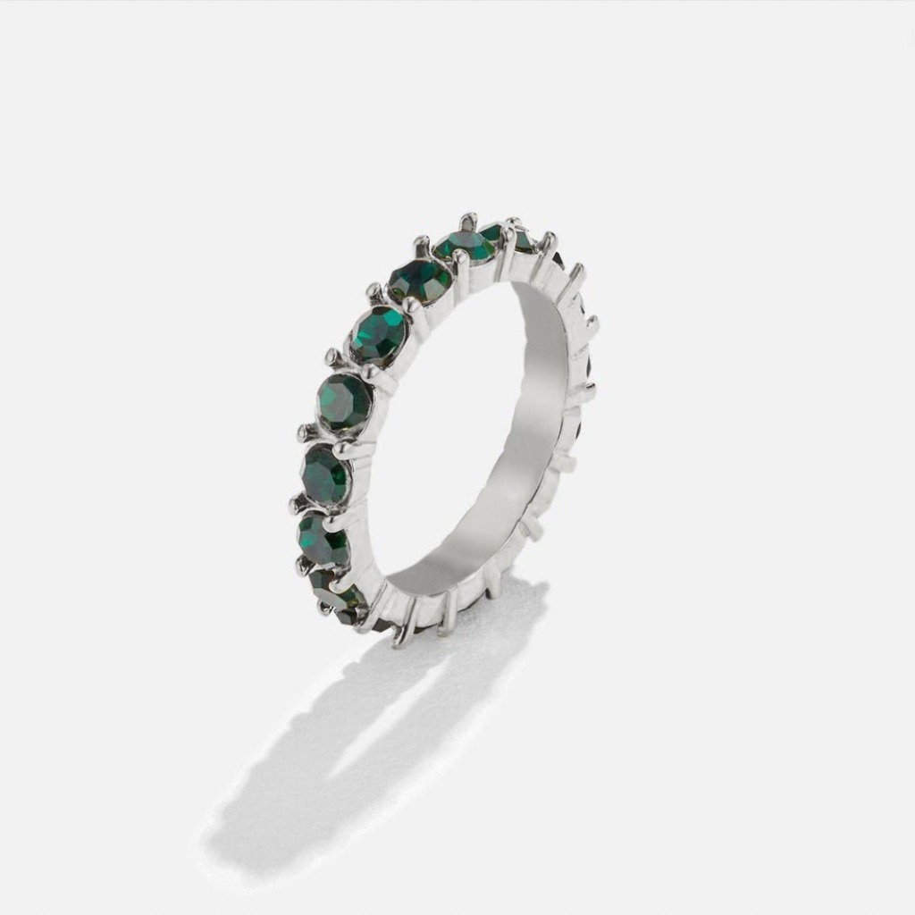 Crystal Ring with Emerald Green Stones