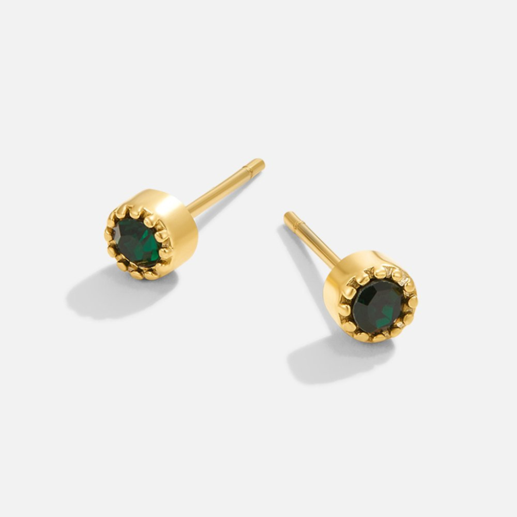 Stud Earrings with Emerald Green Crystal