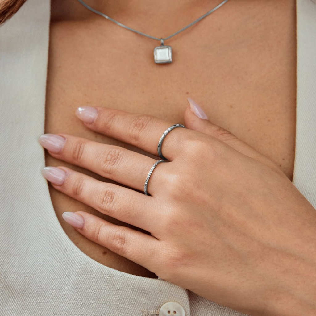 Crystal Ring with Slim Eternity Band