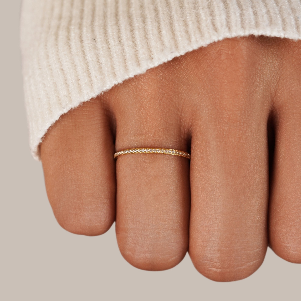 Crystal Ring with Slim Eternity Band