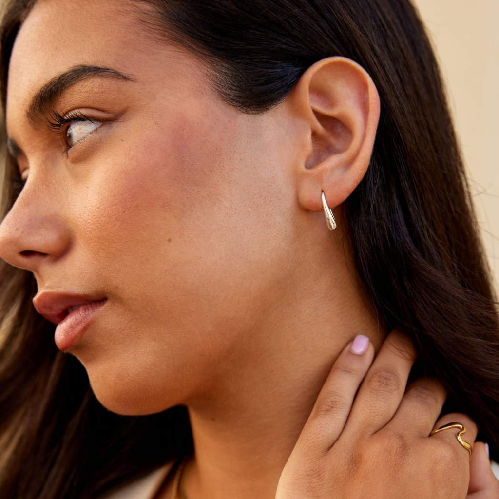 Silver Drop Earrings with Water Drop Shape
