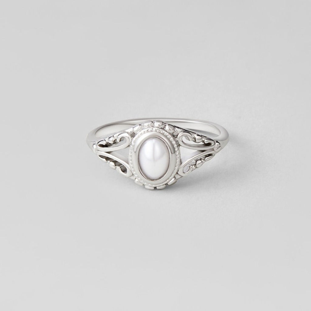 Ring with Oval Pearl and Filigree Band