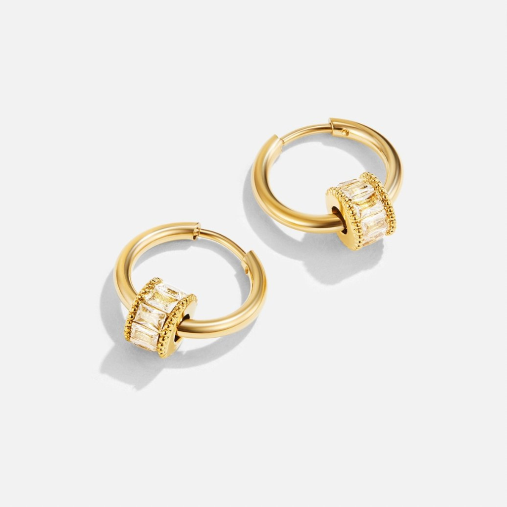 Gold Hoop Earrings with Crystal Charm