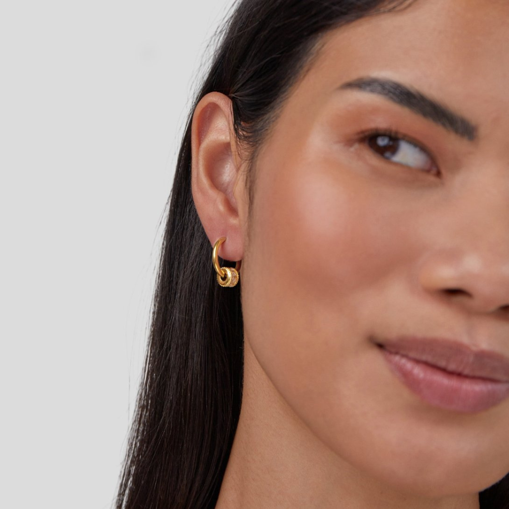 Gold Hoop Earrings with Crystal Charm