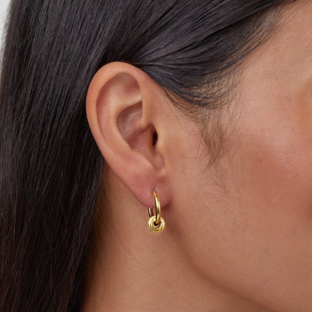 Gold Hoop Earrings with Crystal Charm