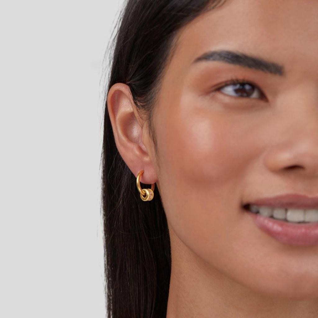 Gold Hoop Earrings with Crystal Charm