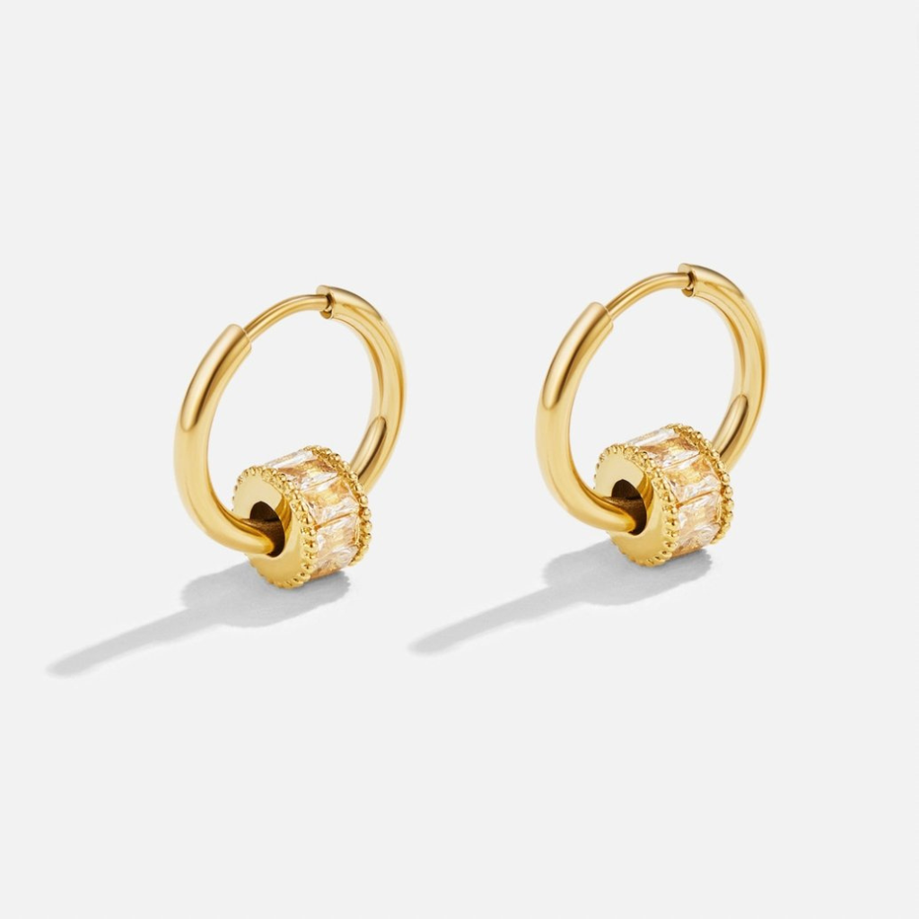 Gold Hoop Earrings with Crystal Charm