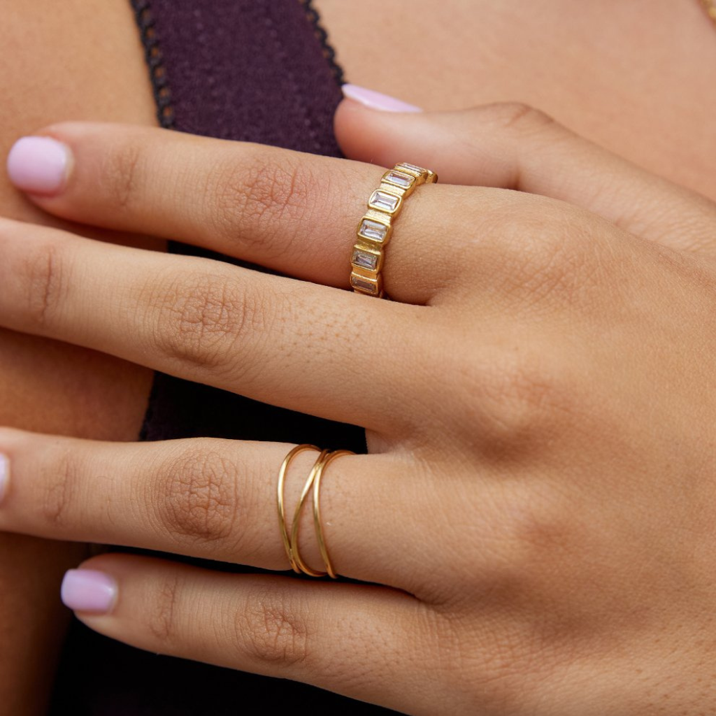 Gold Plated Ring with Rectangular Crystal Band
