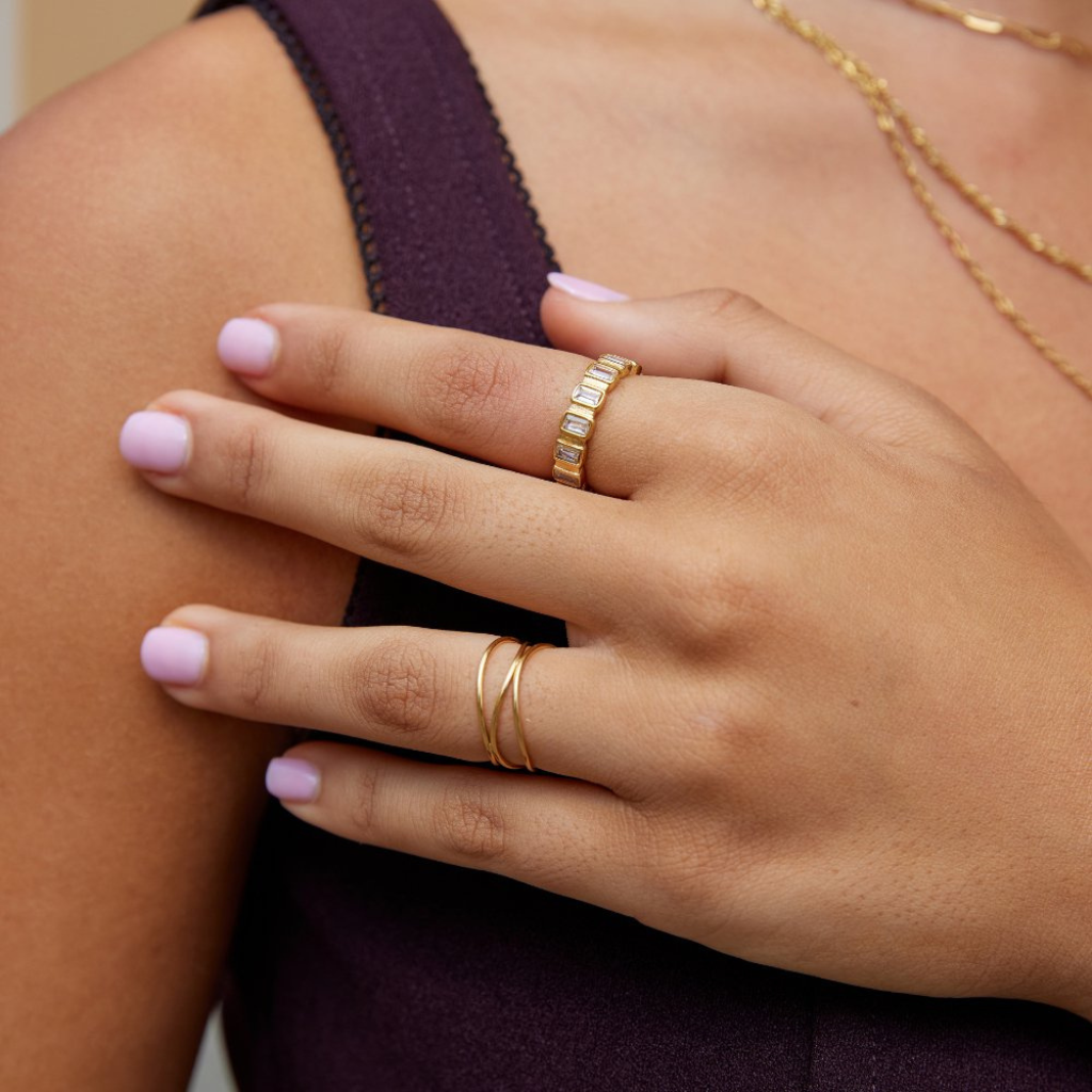 Gold Plated Ring with Rectangular Crystal Band