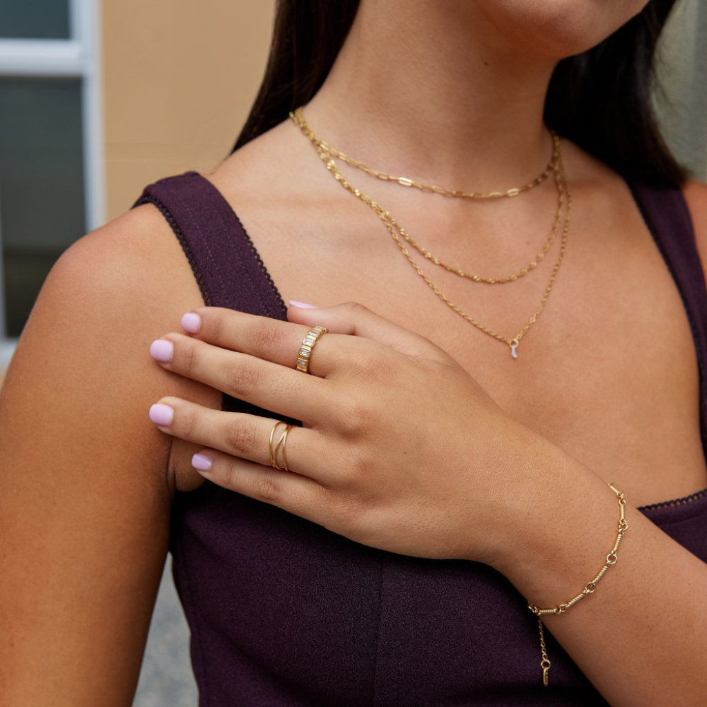 Gold Plated Ring with Rectangular Crystal Band