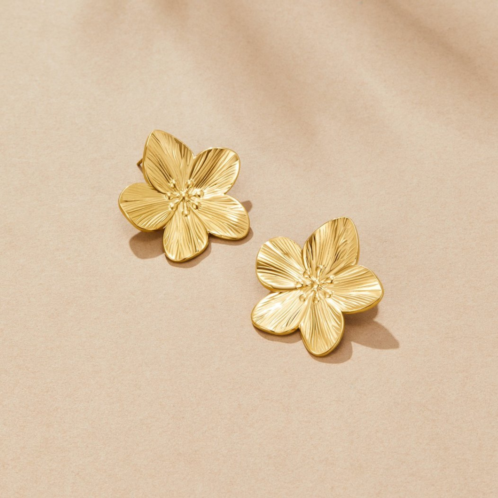 Stud Earrings with Blossom Flower Design