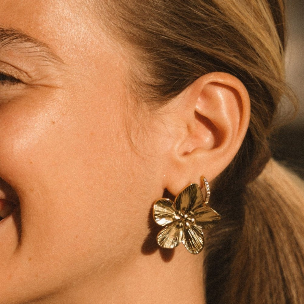 Stud Earrings with Blossom Flower Design