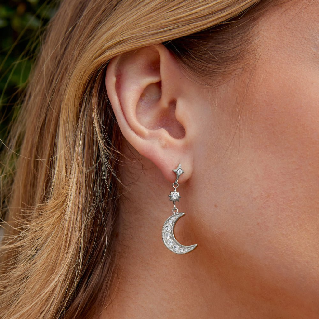 Moon & Star Drop Earrings with Cubic Zirconia