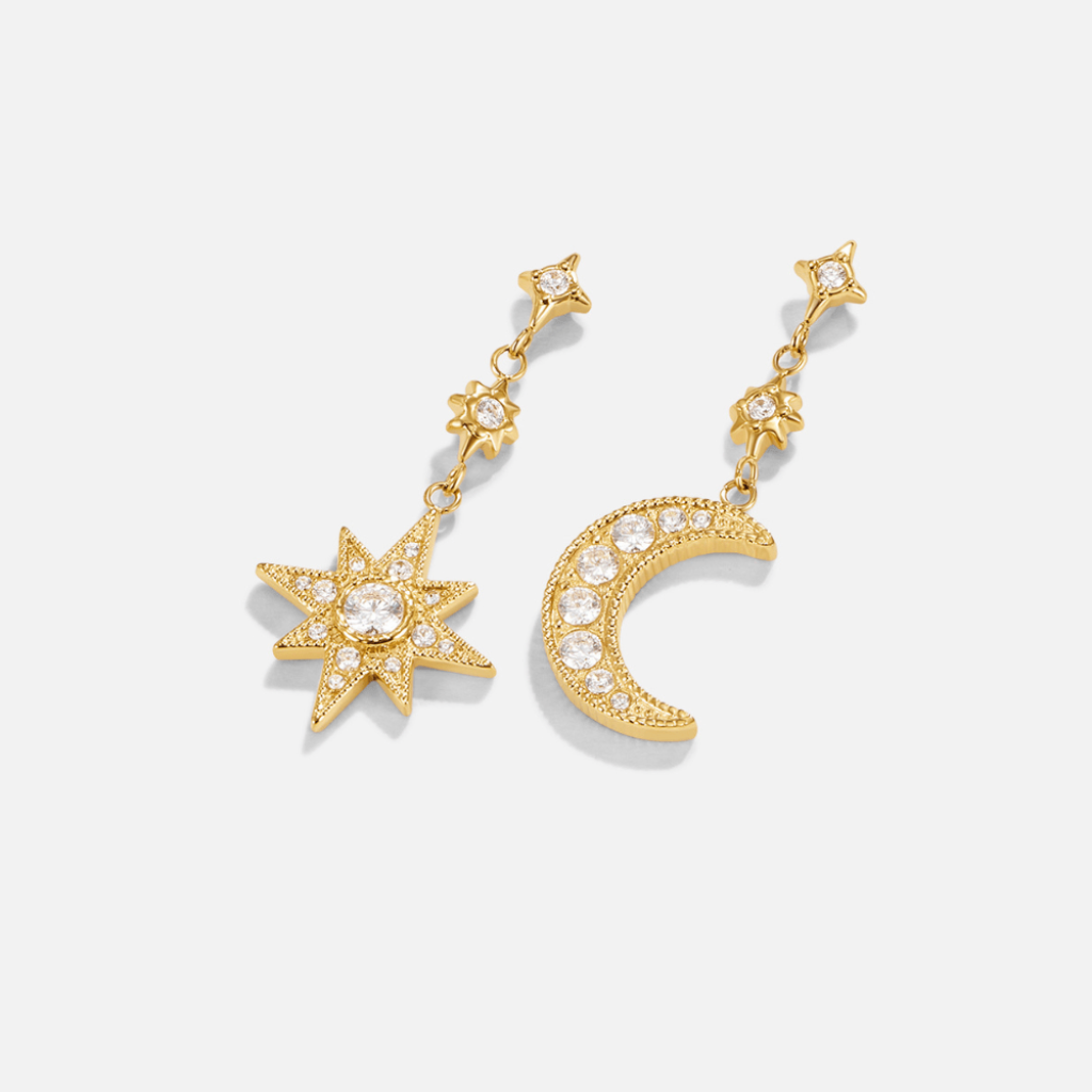 Moon & Star Drop Earrings with Cubic Zirconia