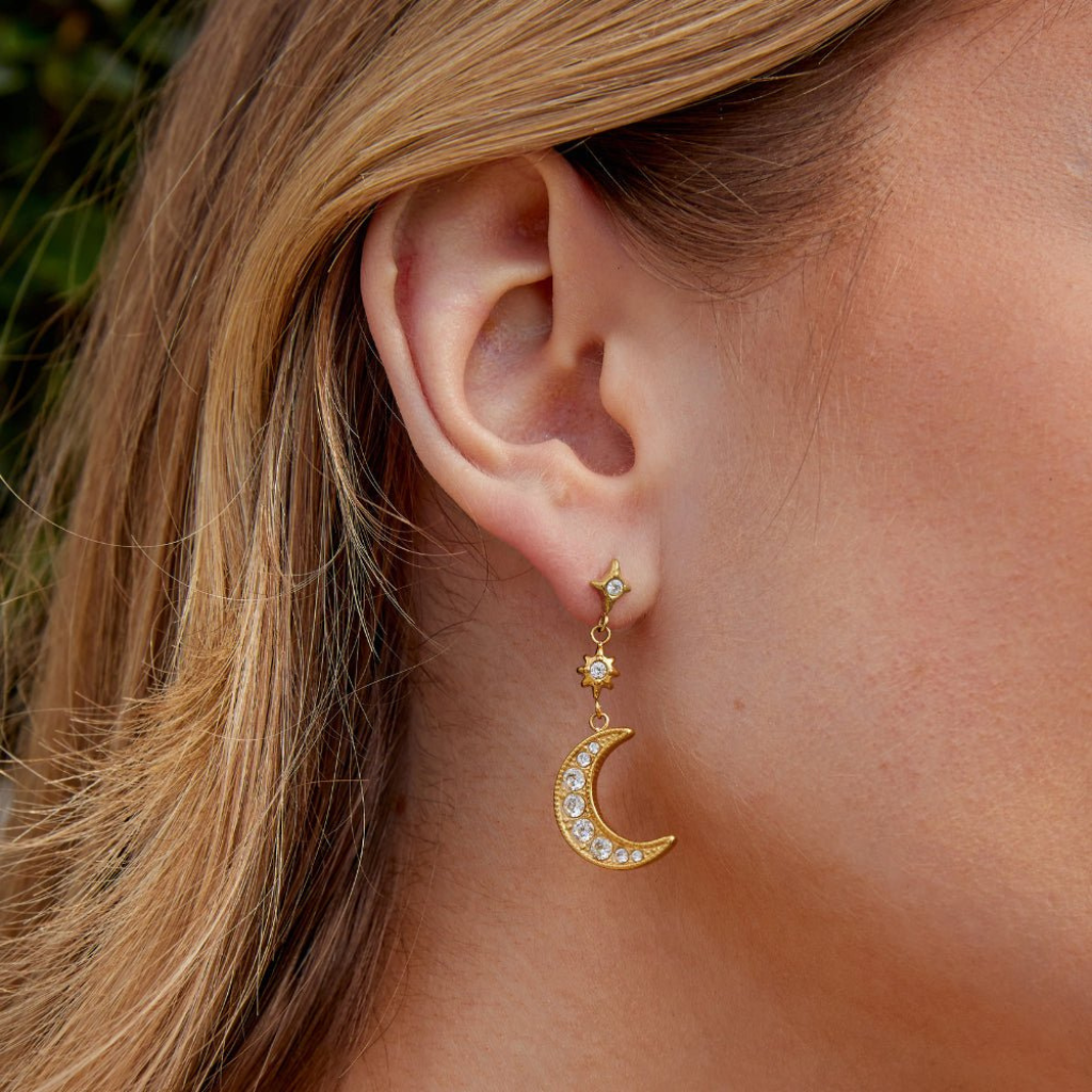 Moon & Star Drop Earrings with Cubic Zirconia