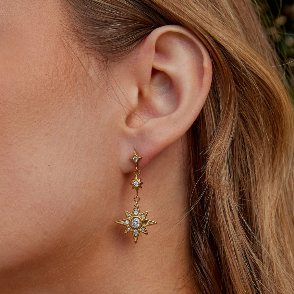 Moon & Star Drop Earrings with Cubic Zirconia