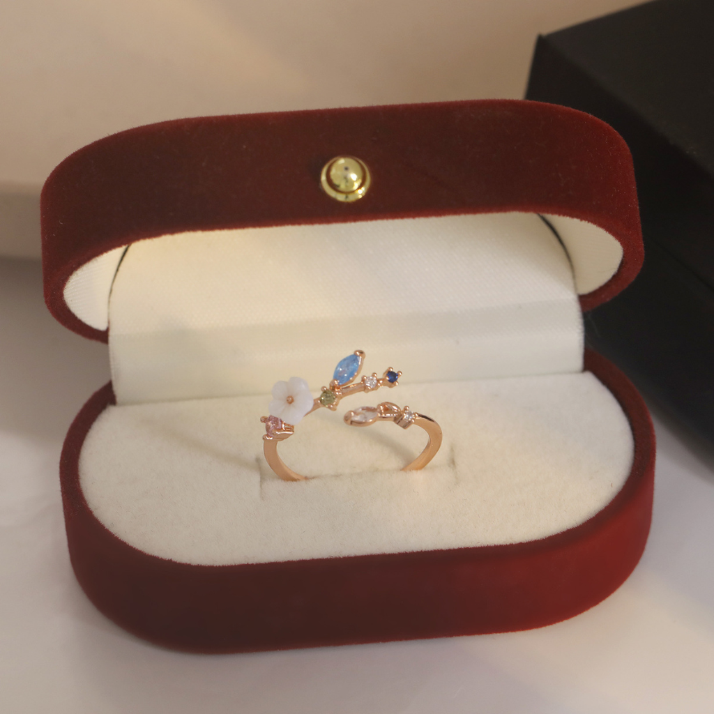 Gold Ring with Crystal Flower and Multi Stones