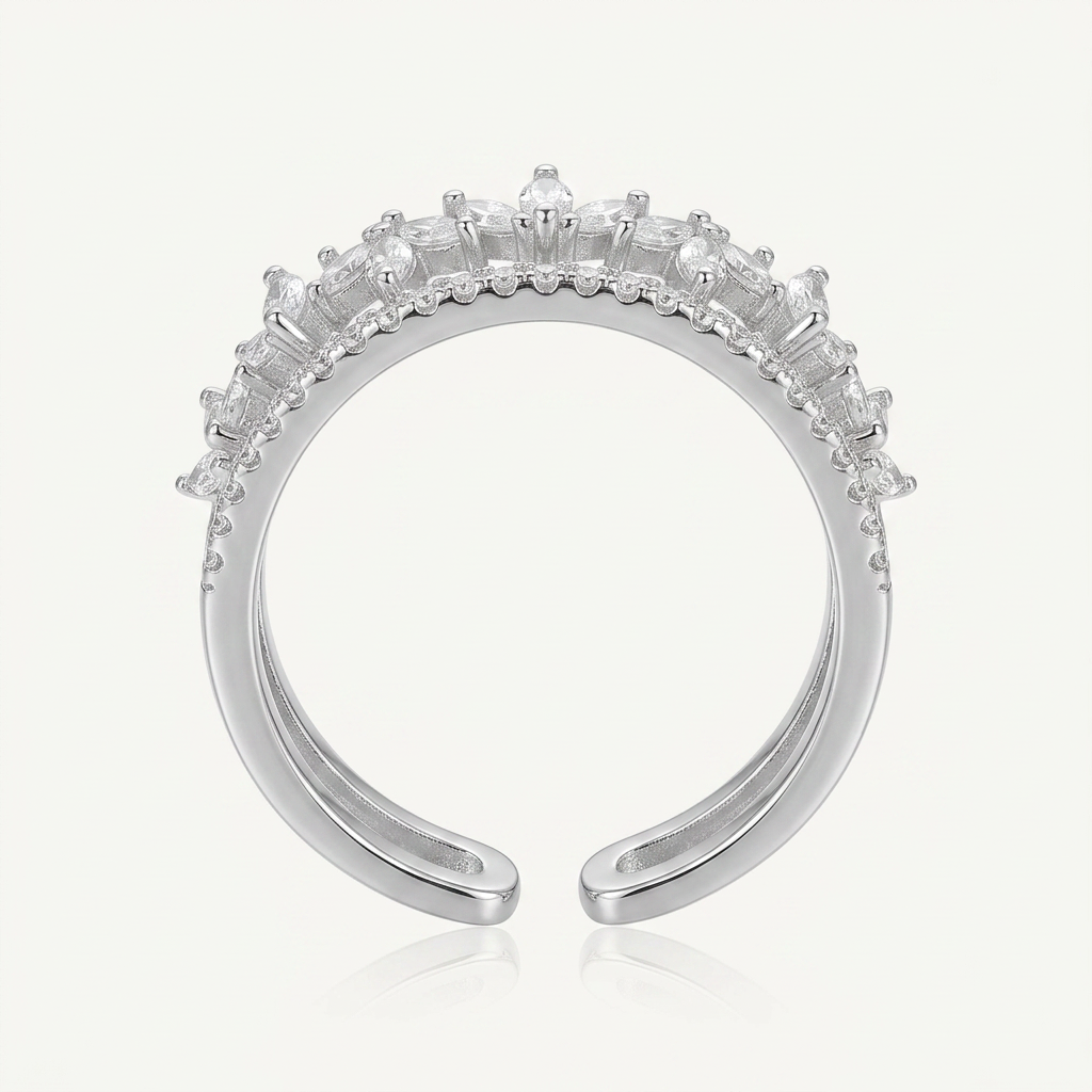 Ring with Marquise Crystals and Double Band