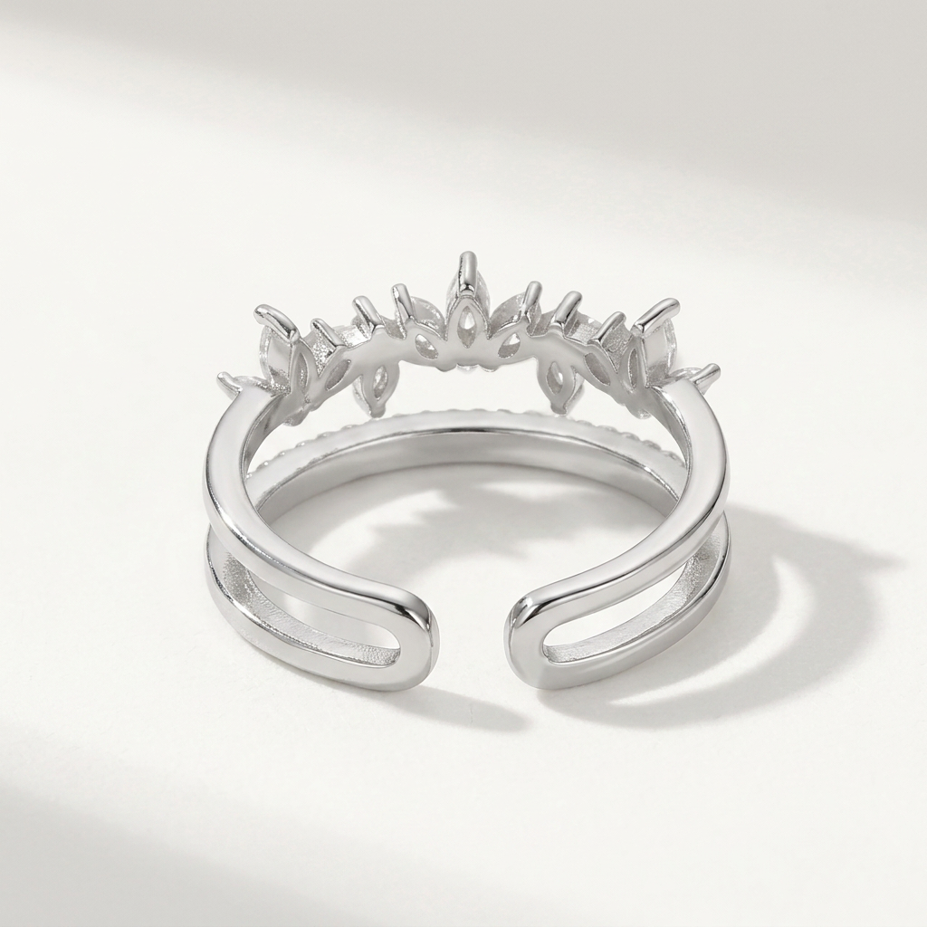 Ring with Marquise Crystals and Double Band