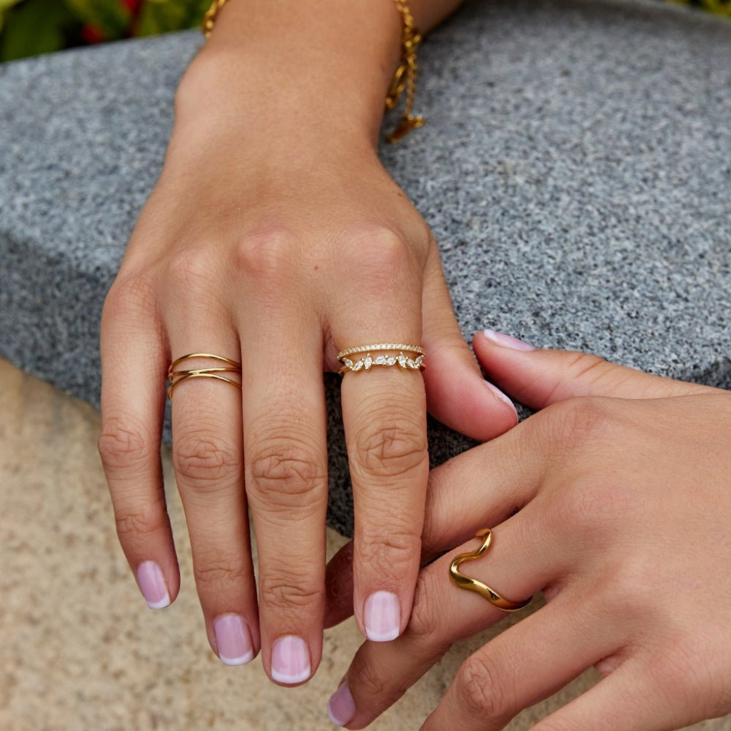 Ring with Marquise Crystals and Double Band