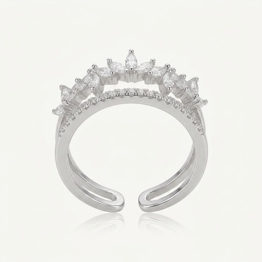 Ring with Marquise Crystals and Double Band