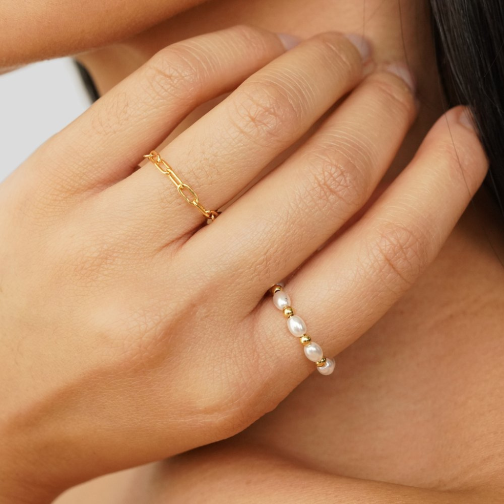 Gold Mini Pearl Ring with Delicate Band