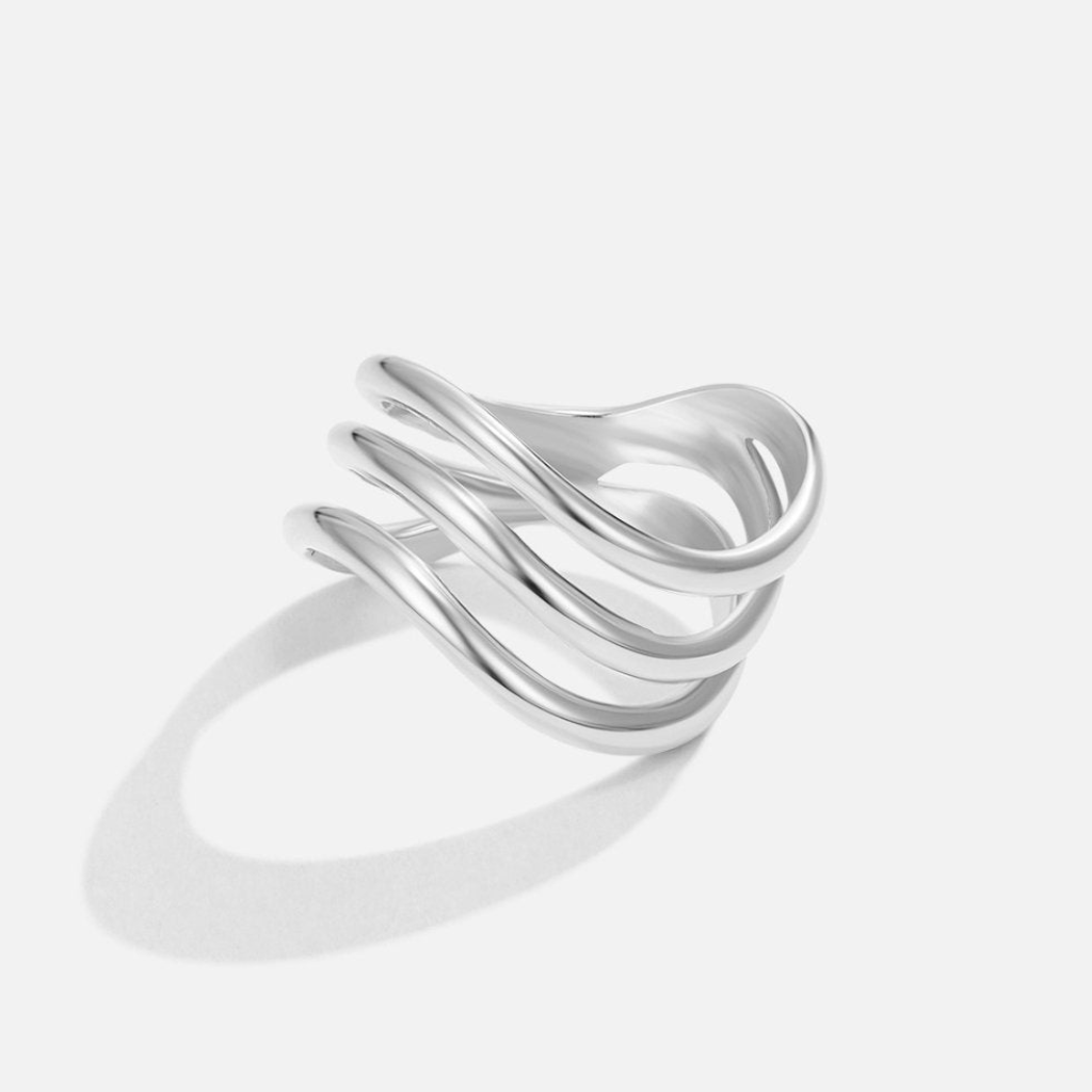 Silver Layered Ring with Multi-Band Stack Design
