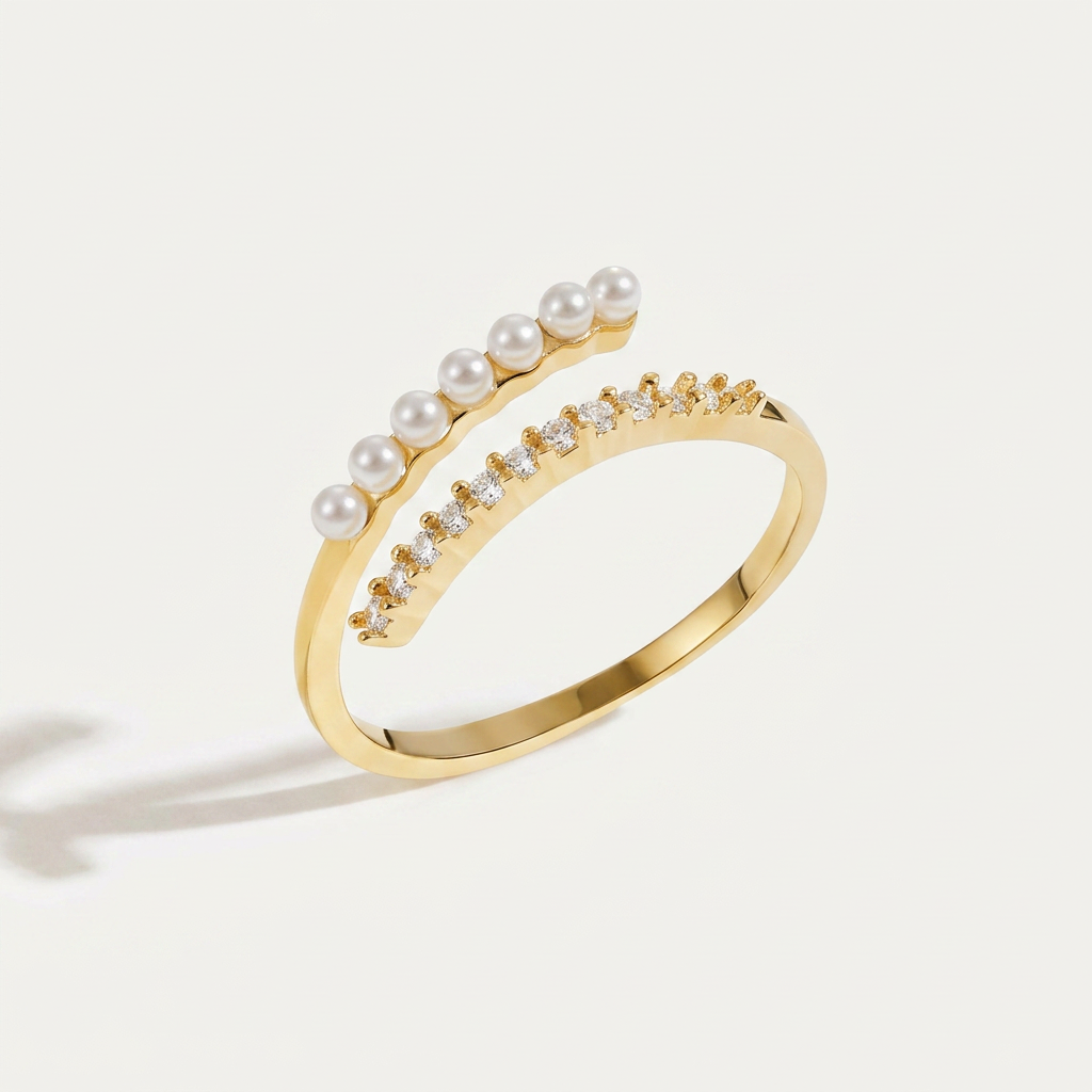 Wrap Ring with Pearl and Crystal Bands