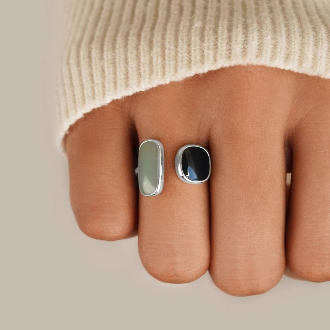 Open Ring with Dual Blue and Green Stones