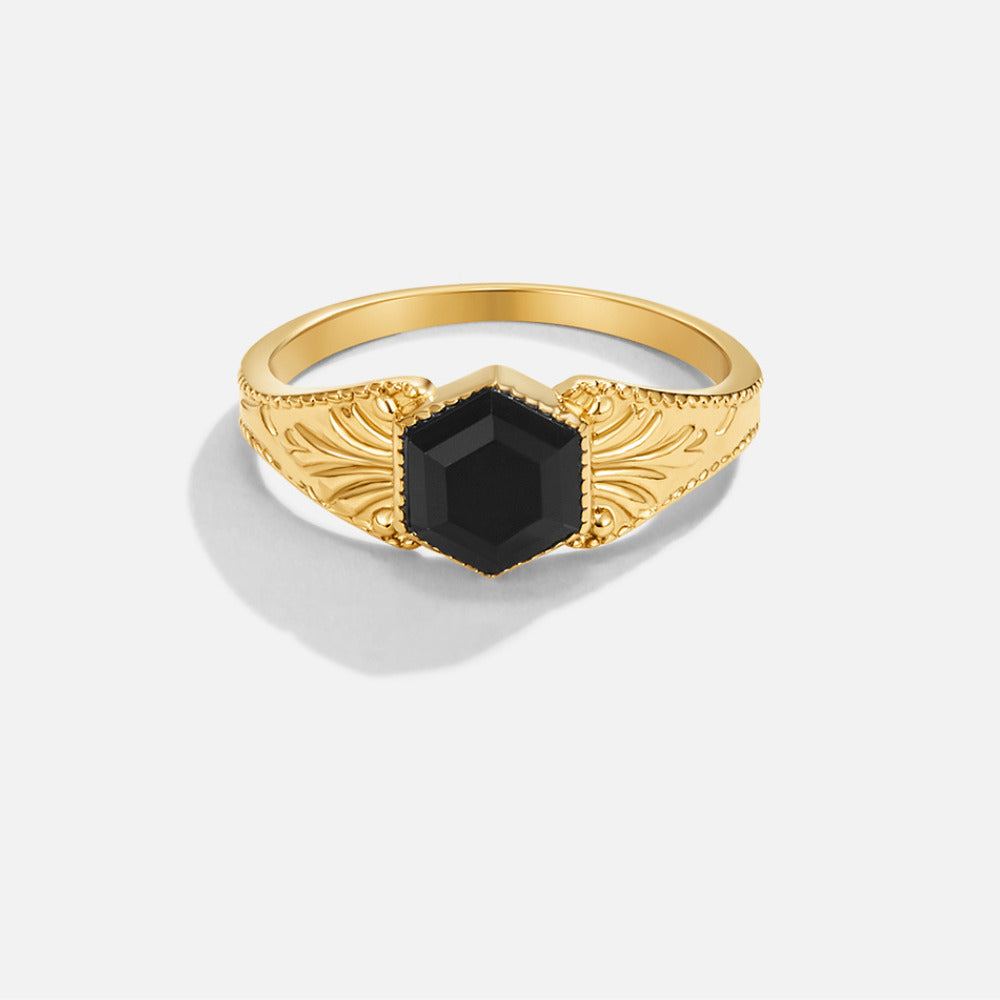 Black Onyx Ring with Gold-Tone Setting