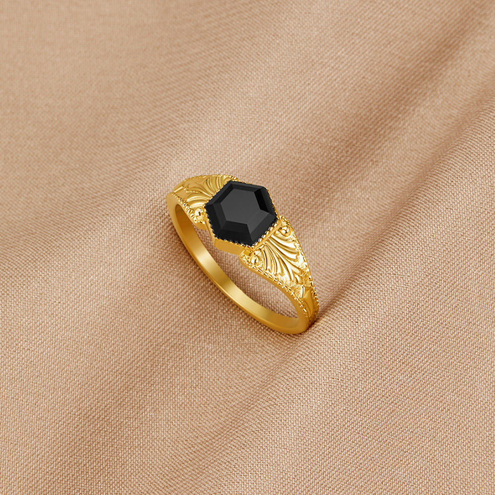 Black Onyx Ring with Gold-Tone Setting