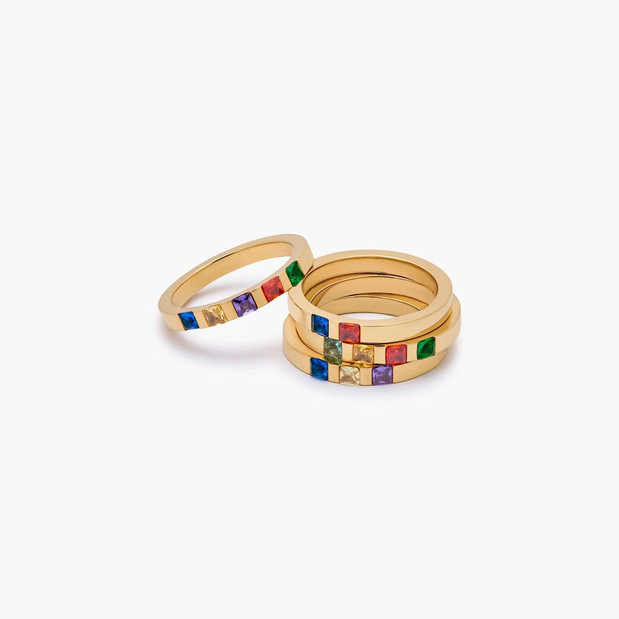 Gold Princess Cut Birthstone Band Ring