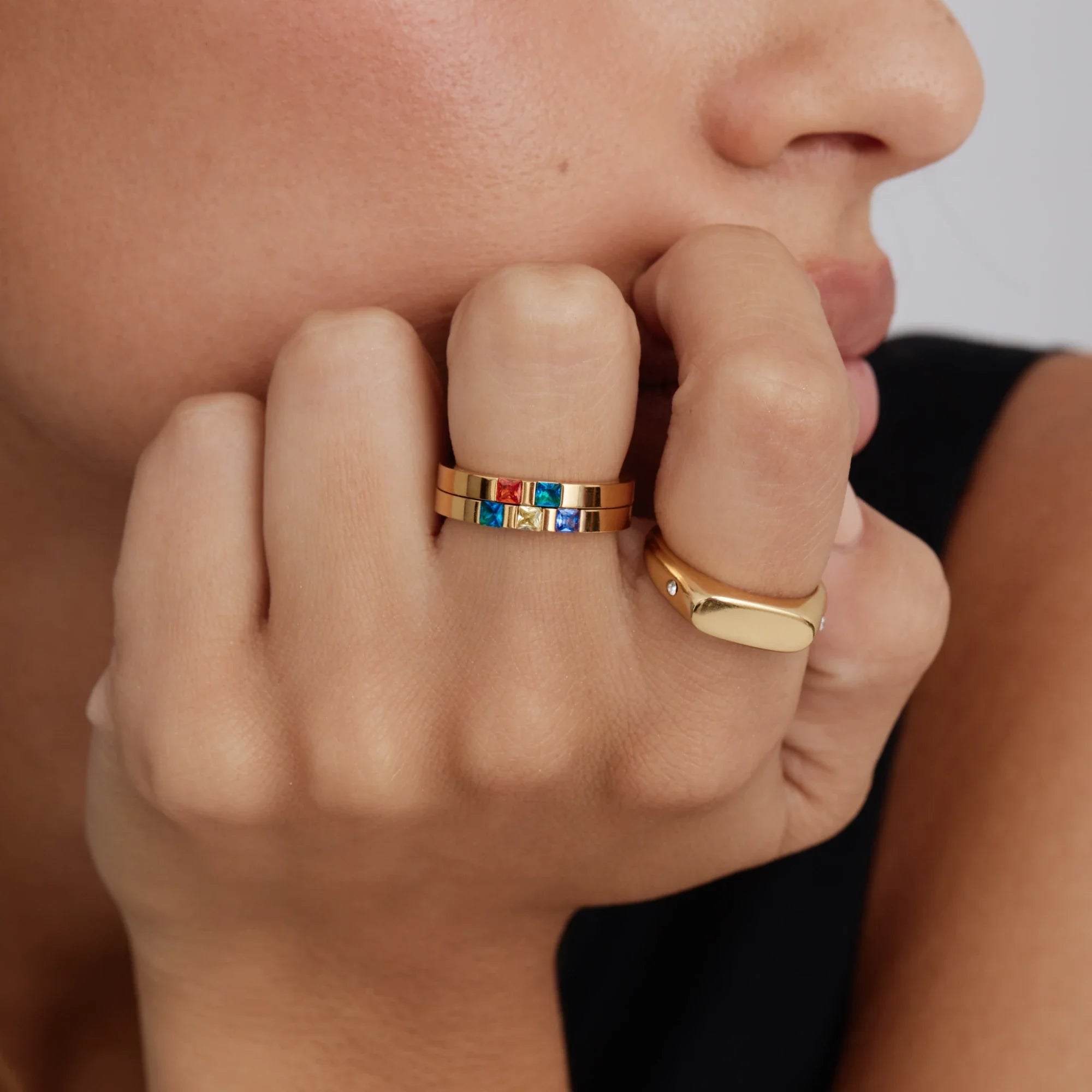 Gold Twin Star Signet Ring