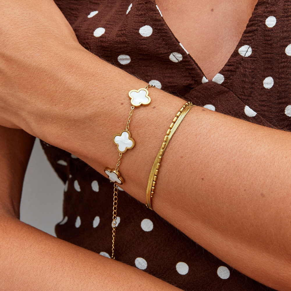 White Clover Bracelet in Gold Tone