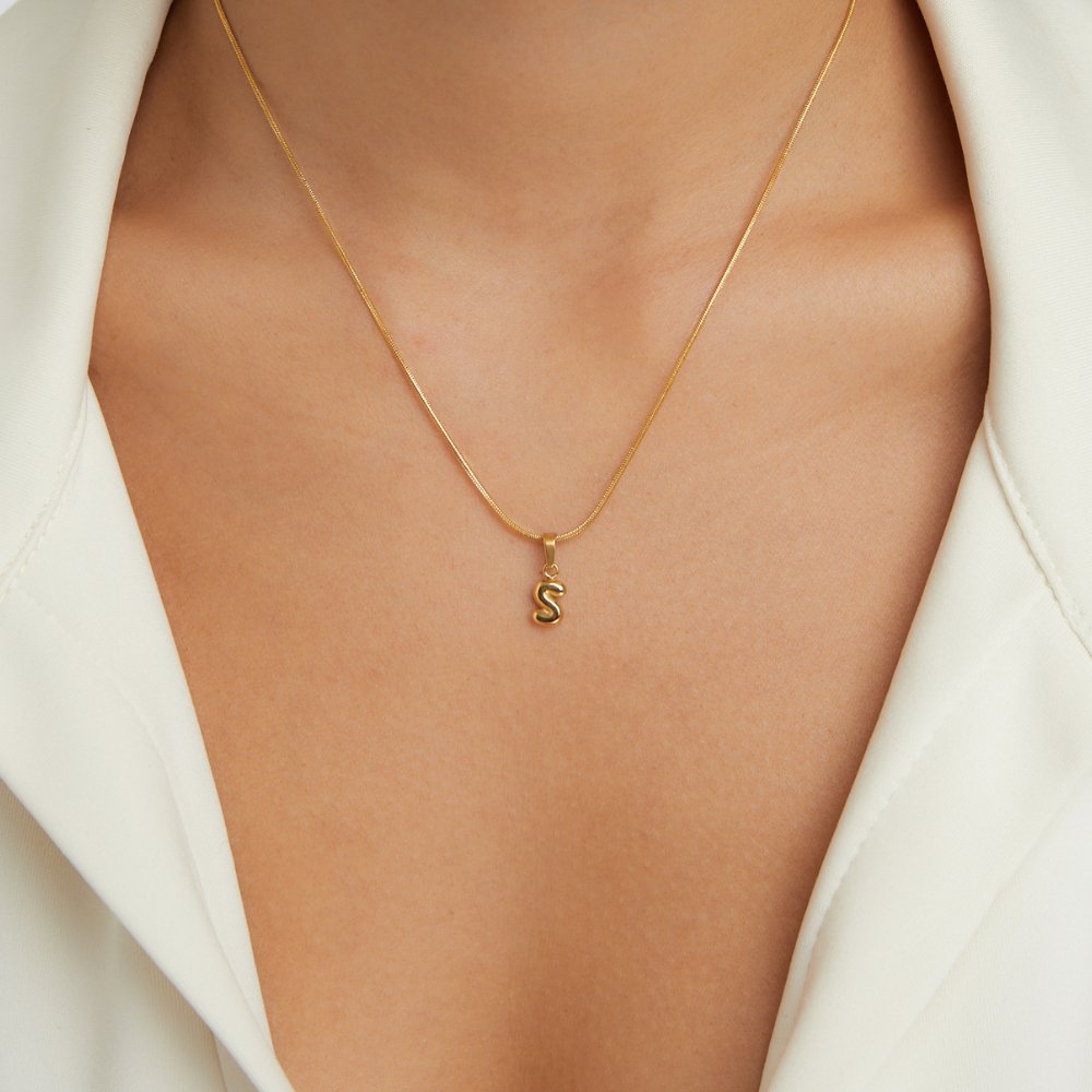 Gold Bubble Letter Necklace