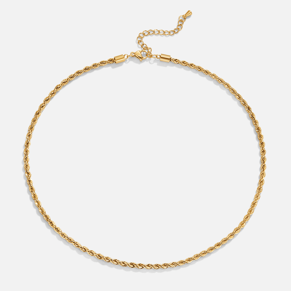 Gold Twisted Chain Necklace with Layered Link Design