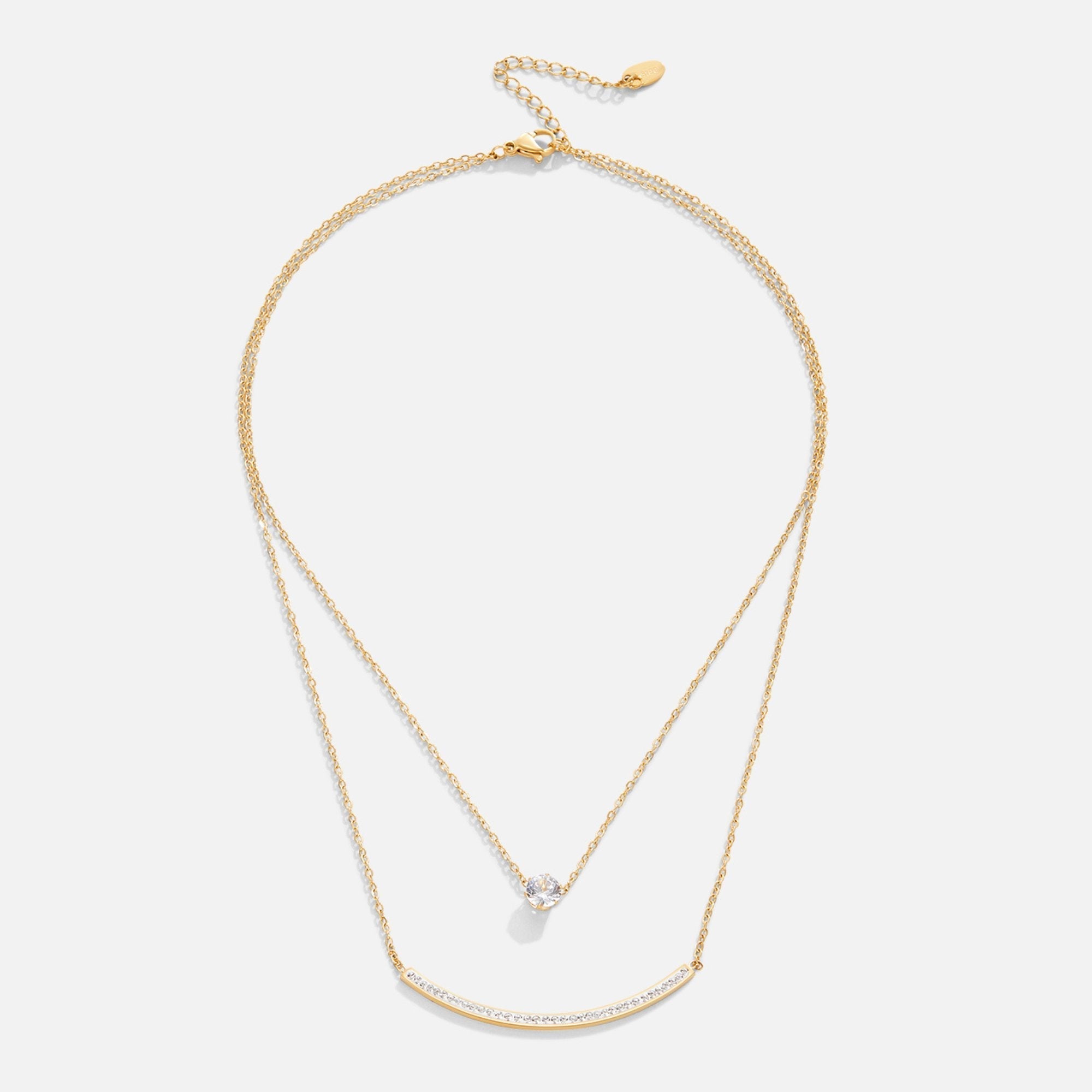 Gold Layered Necklace with Crystal Pendant