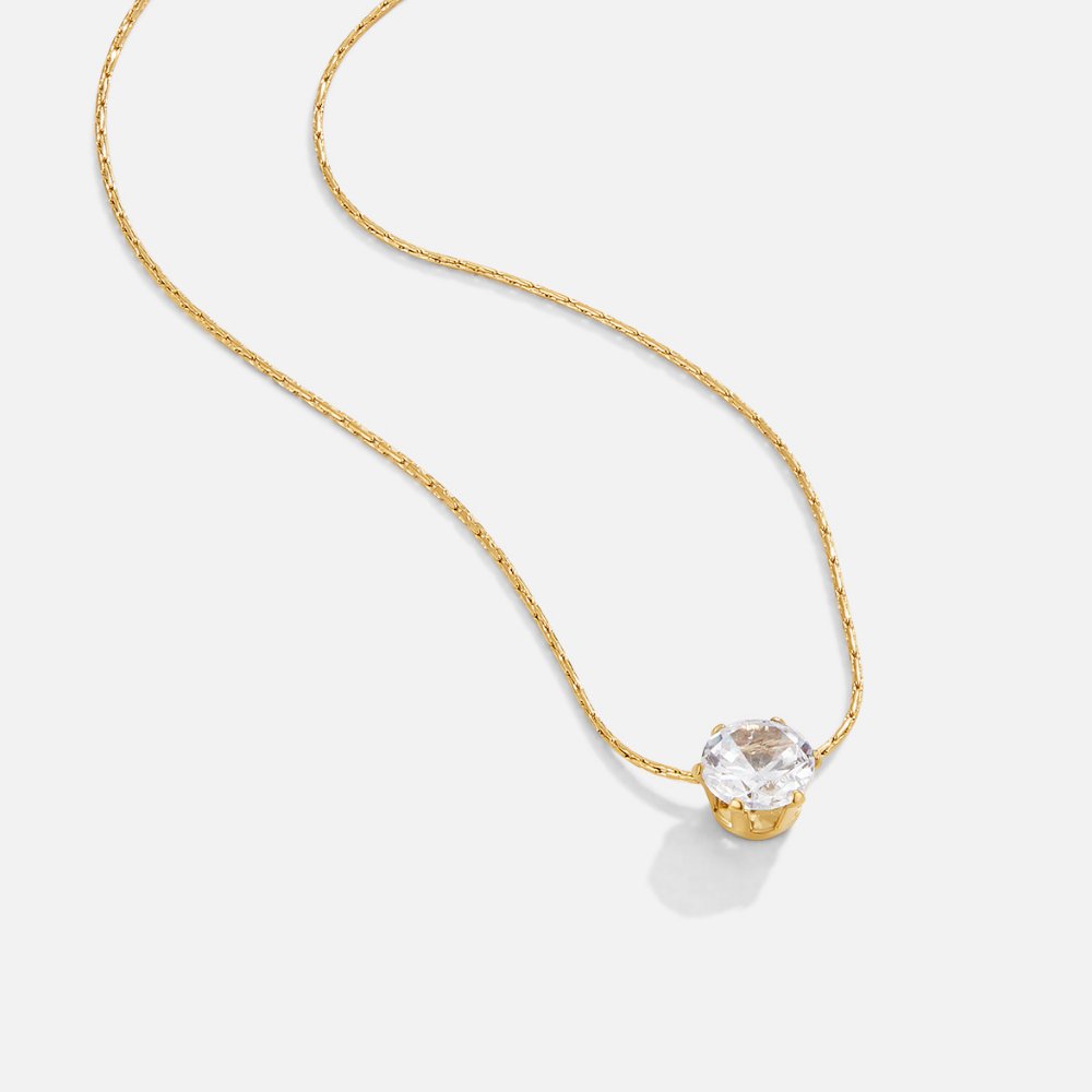 Gold Pendant Necklace with Round Crystal Stone
