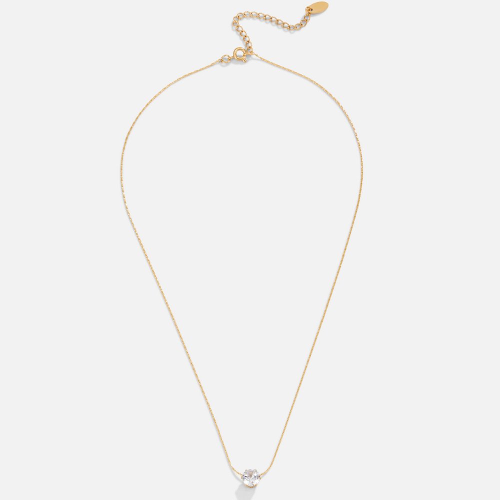 Gold Pendant Necklace with Round Crystal Stone