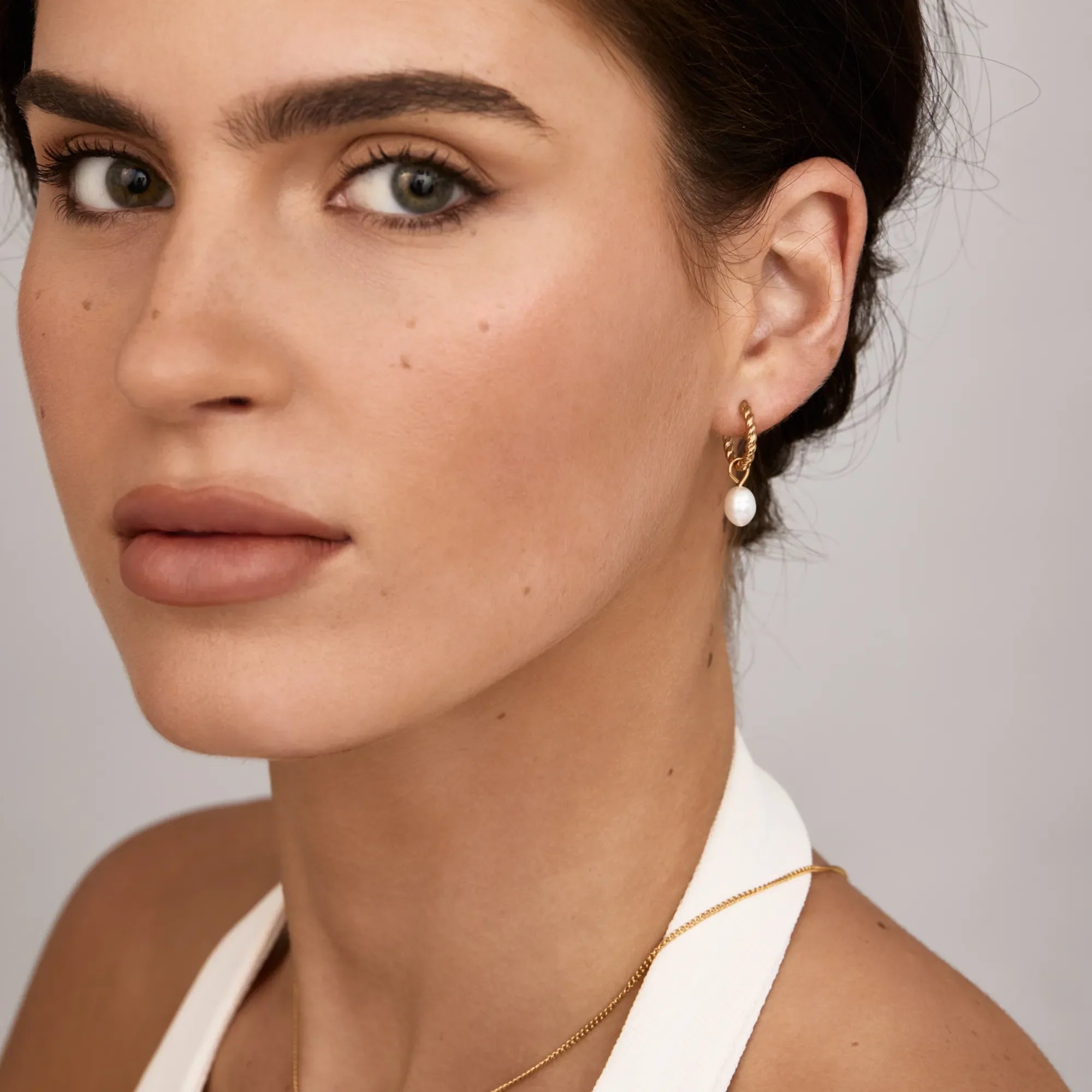 Gold Mini Twisted Pearl Hoops