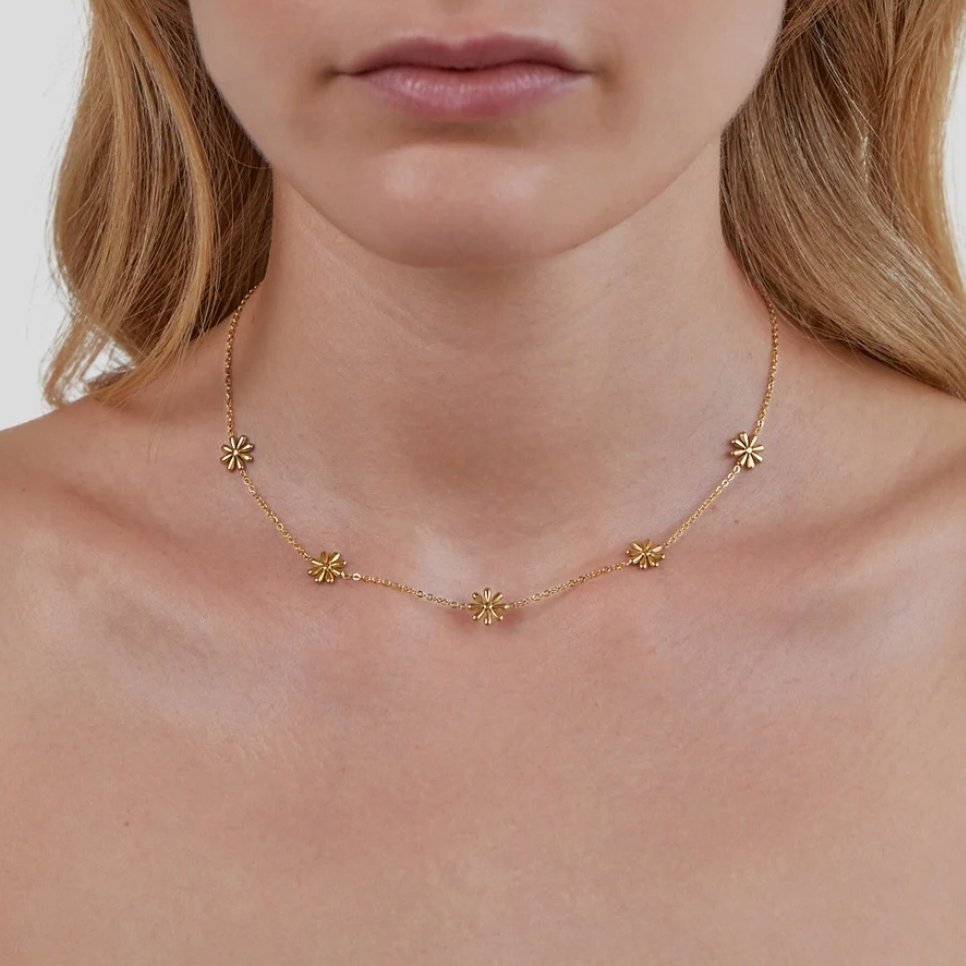 Gold Flower Pendant Necklace with 18K Gold Plated Finish