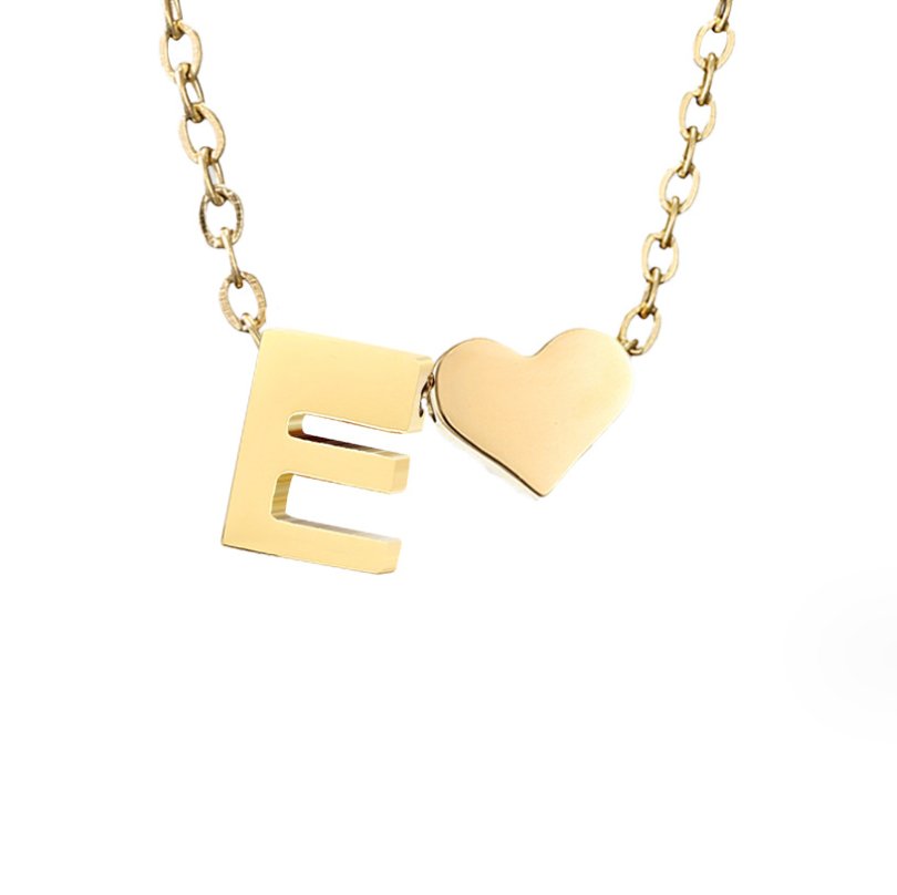 Gold Letter Pendant Necklace with Forever Love Script Design