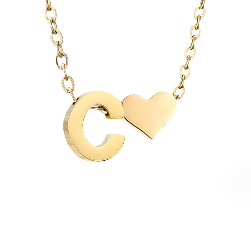 Gold Letter Pendant Necklace with Forever Love Script Design