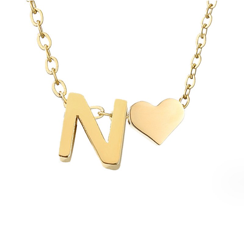 Gold Letter Pendant Necklace with Forever Love Script Design