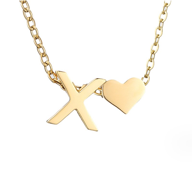 Gold Letter Pendant Necklace with Forever Love Script Design