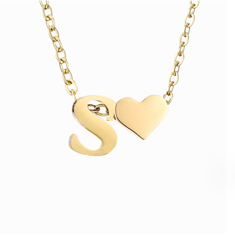 Gold Letter Pendant Necklace with Forever Love Script Design
