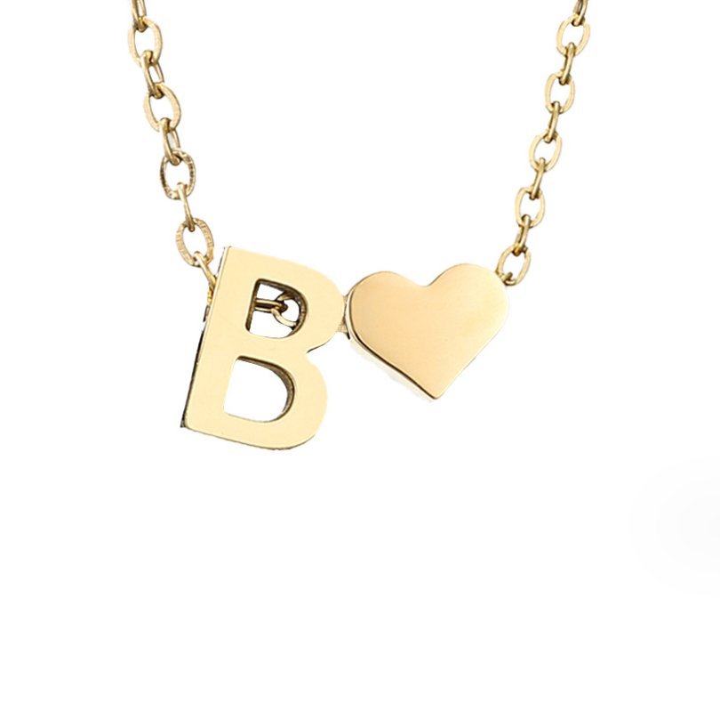 Gold Letter Pendant Necklace with Forever Love Script Design