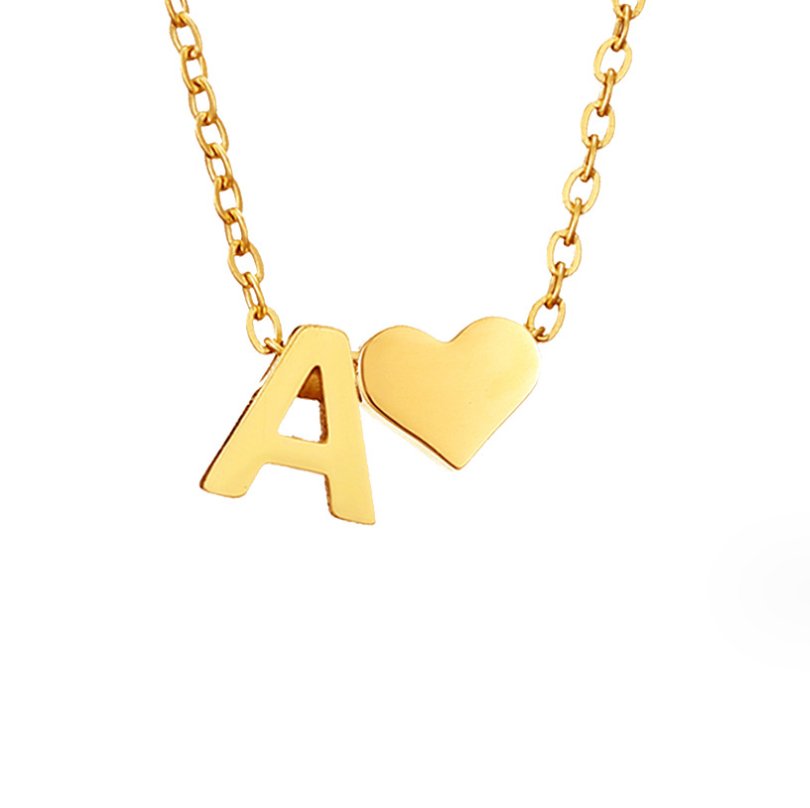 Gold Letter Pendant Necklace with Forever Love Script Design