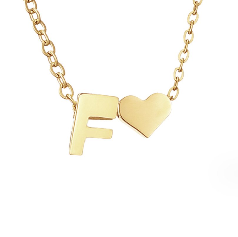 Gold Letter Pendant Necklace with Forever Love Script Design